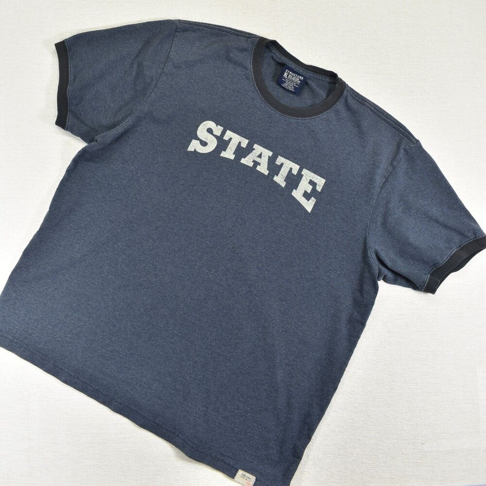 Vintage Y2K Structure Blue Ringer T-Shirt Color Block Heavyweight Cotton L USA